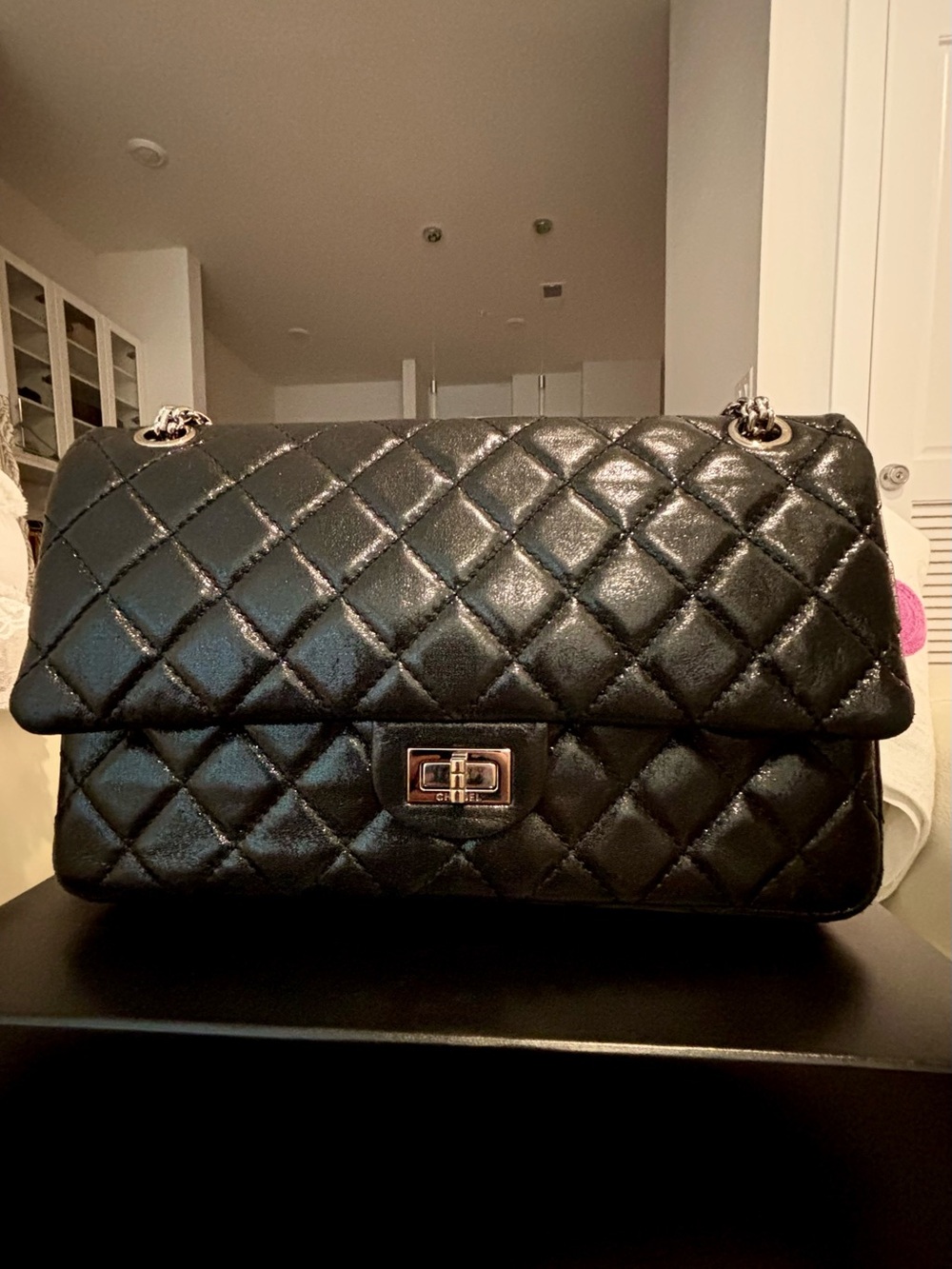CHANEL Black Quilted Shoulder Bag with Silver Hardware